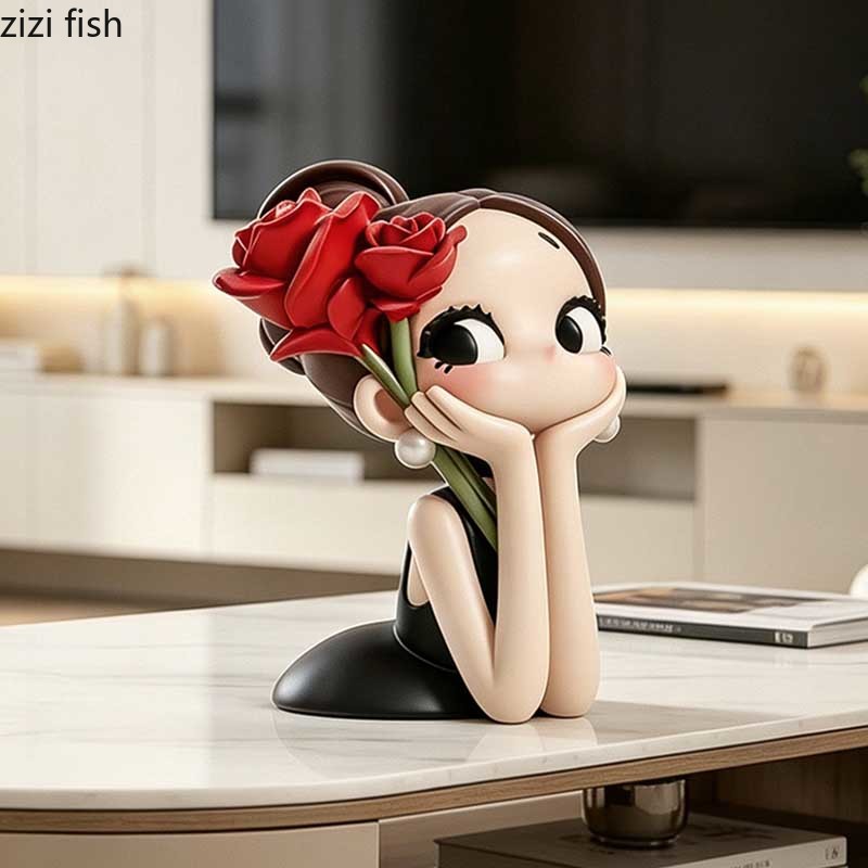 تمثال فتاة وردية لطيفة من الرا - مراجعة Resin Art Rose وسعره